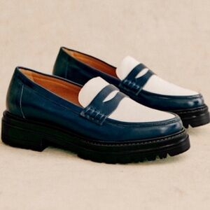 Sezane Blue and White Albane Loafers - 41